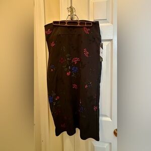 LuLaRoe Black Pencil Skirt with Pink, Blue & Green Floral Embroidery